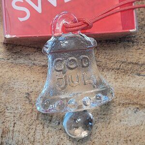 Orrefors Kosta Boda Sweden "God Yul" Crystal Bell Ornament